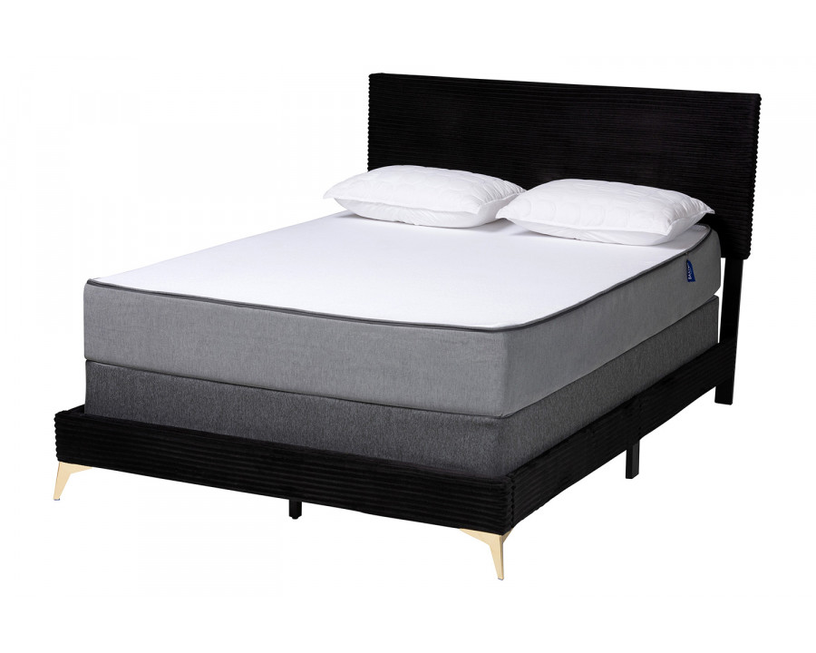 Baxton Abberton Modern Queen Size Panel Bed - Black Velvet