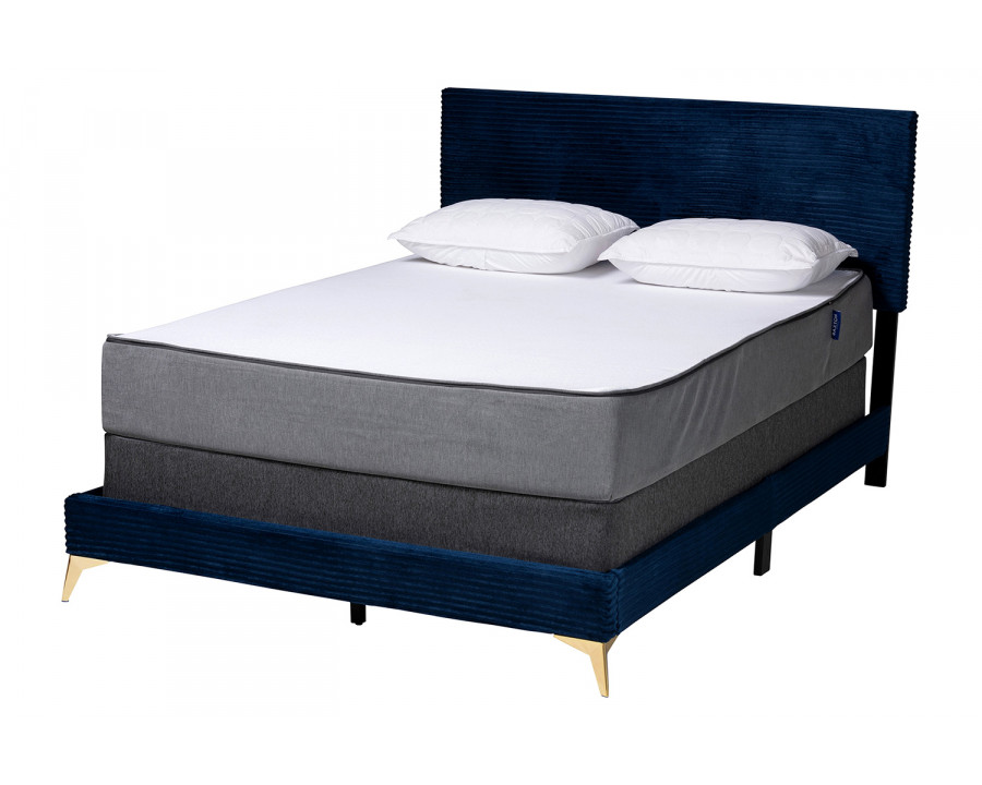 Baxton Abberton Modern Queen Size Panel Bed - Navy Blue Velvet