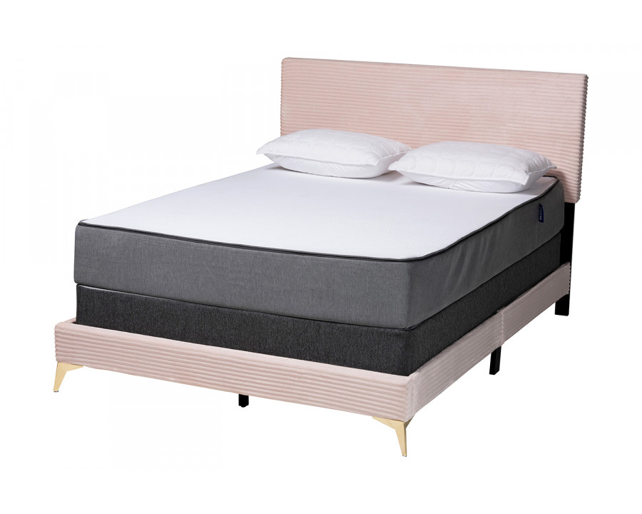 Baxton Abberton Modern Queen Size Panel Bed - Pink Velvet