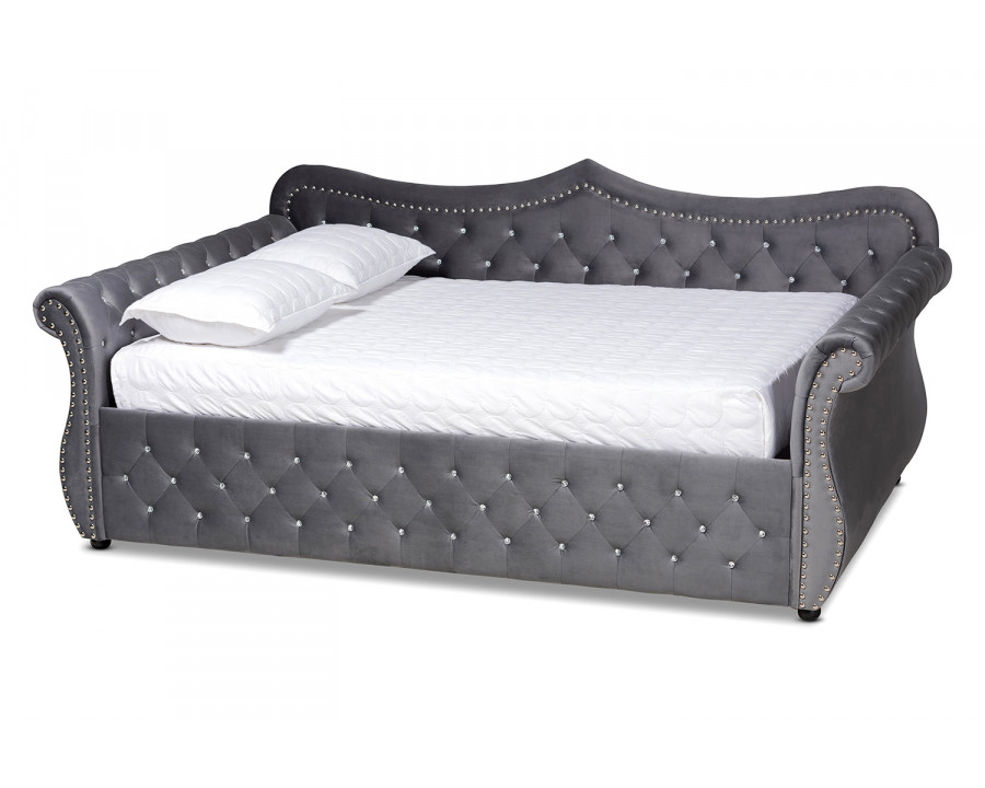 Baxton Abbie Traditional Full Size Daybed - Gray Velvet