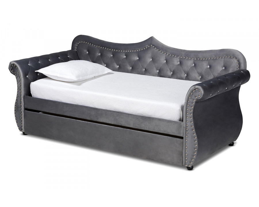 Baxton Abbie Traditional Twin Size Daybed with Trundle - Gray Velvet