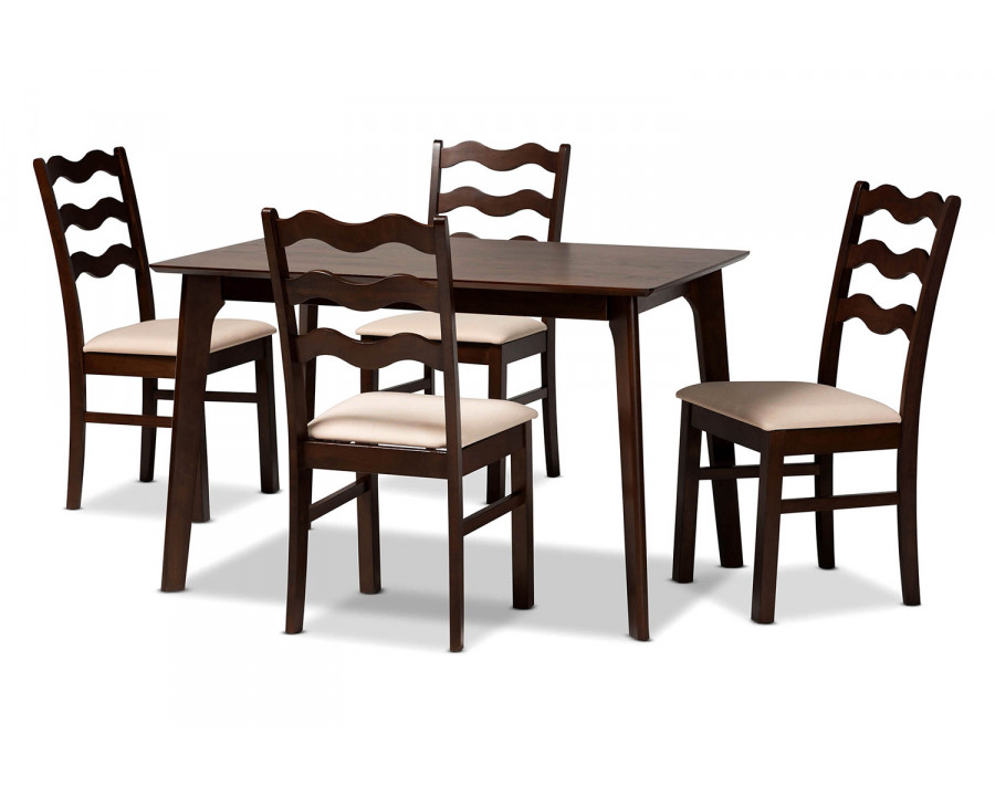 Baxton Amara Mid Century Modern 5 Piece Dining Set - Beige