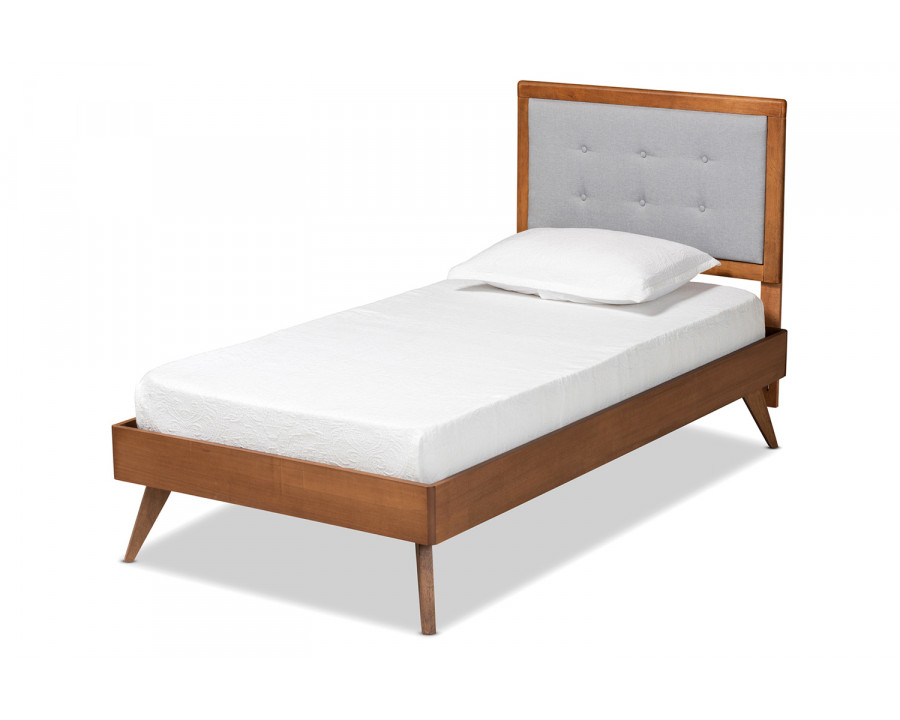 Baxton Alida Mid-Century Modern Twin Size Platform Bed - Light Gray Fabric