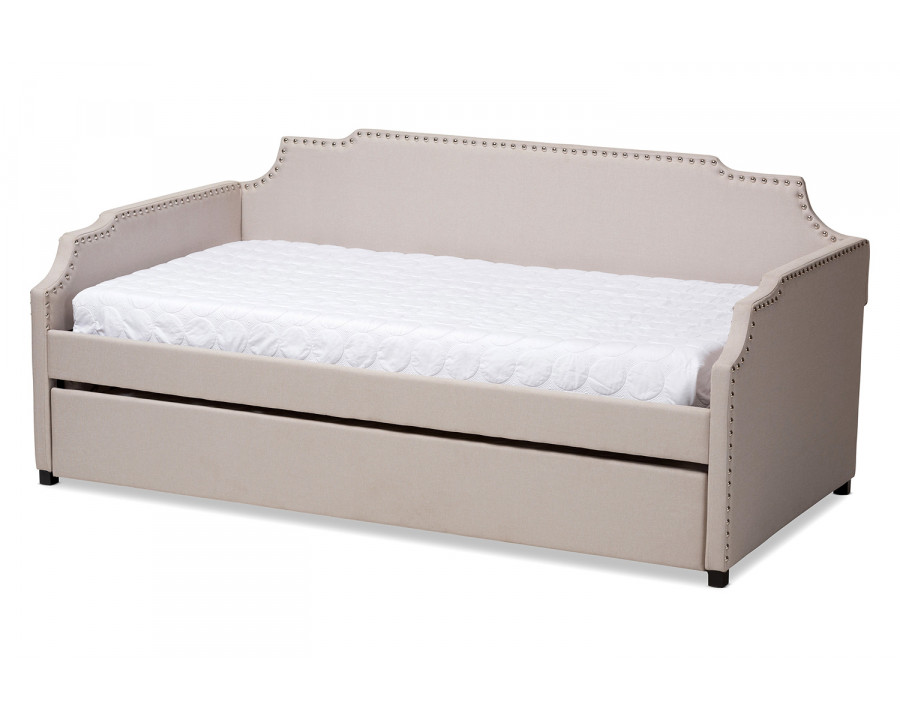 Baxton Ally Modern Sofa Daybed with Roll Out Trundle Guest Bed - Beige Fabric