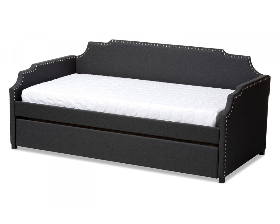 Baxton Ally Modern Sofa Daybed with Roll Out Trundle Guest Bed - Charcoal Fabric