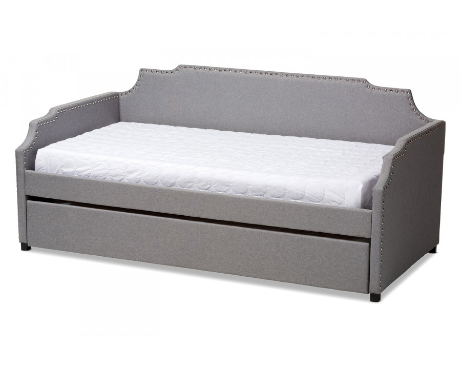 Baxton Ally Modern Sofa Daybed with Roll Out Trundle Guest Bed - Gray Fabric