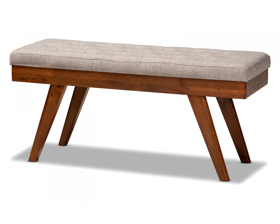 Baxton Alona Mid-Century Modern Dining Bench - Light Gray Fabric