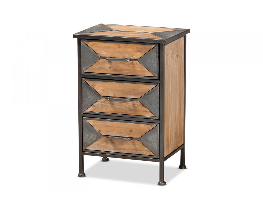 Baxton Laurel Rustic Industrial End Table - 3-Drawer