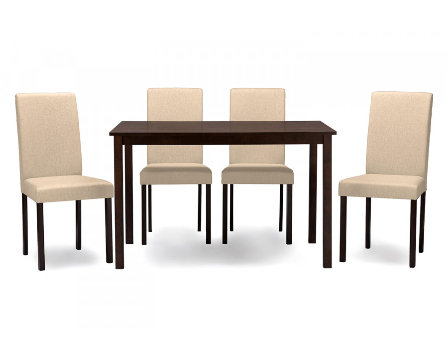 Baxton Andrew Contemporary Espresso 5-Piece Dining Set - Beige Fabric