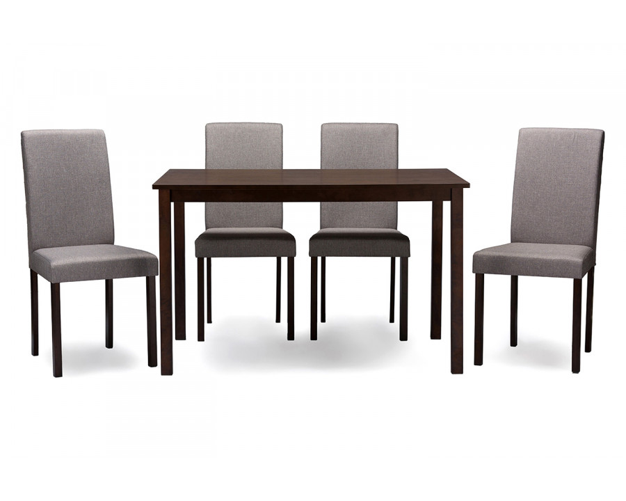 Baxton Andrew Contemporary Espresso 5-Piece Dining Set - Gray Fabric