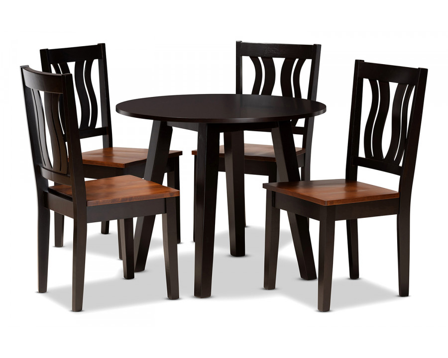 Baxton Anesa Modern 5-Piece Dining Set - Dark Brown and Walnut Brown