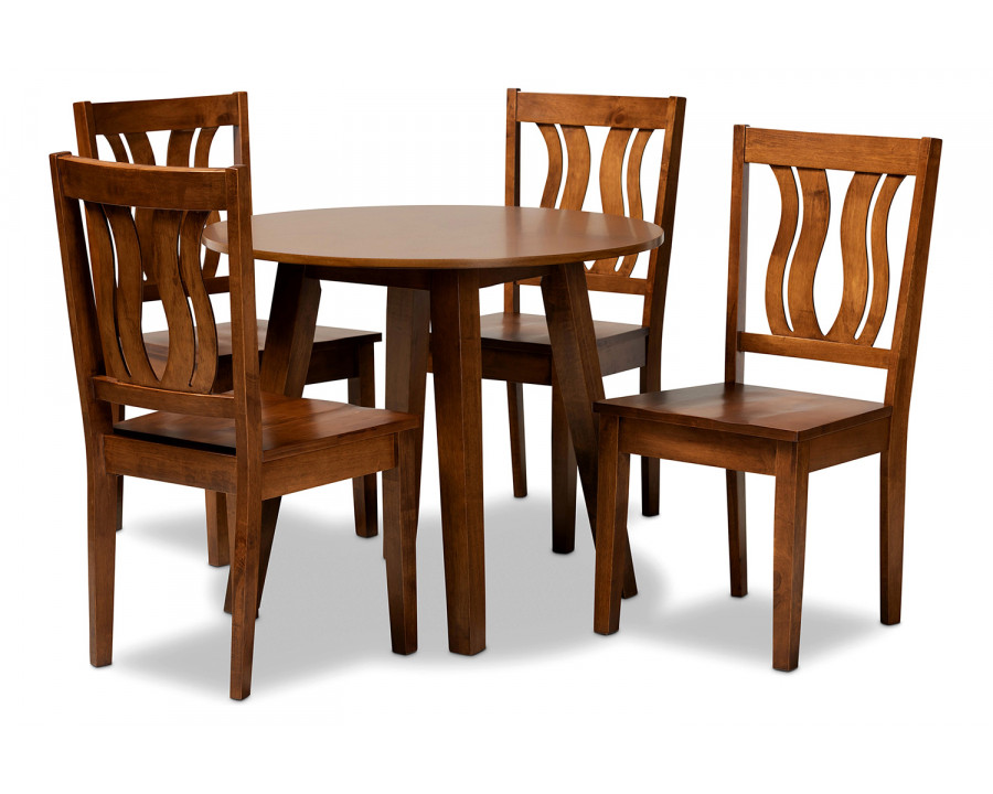 Baxton Anesa Modern 5-Piece Dining Set - Walnut Brown