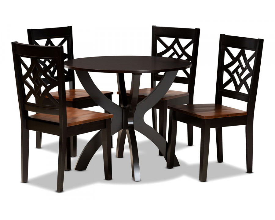 Baxton Anila Modern 5-Piece Dining Set - Dark Brown and Walnut Brown