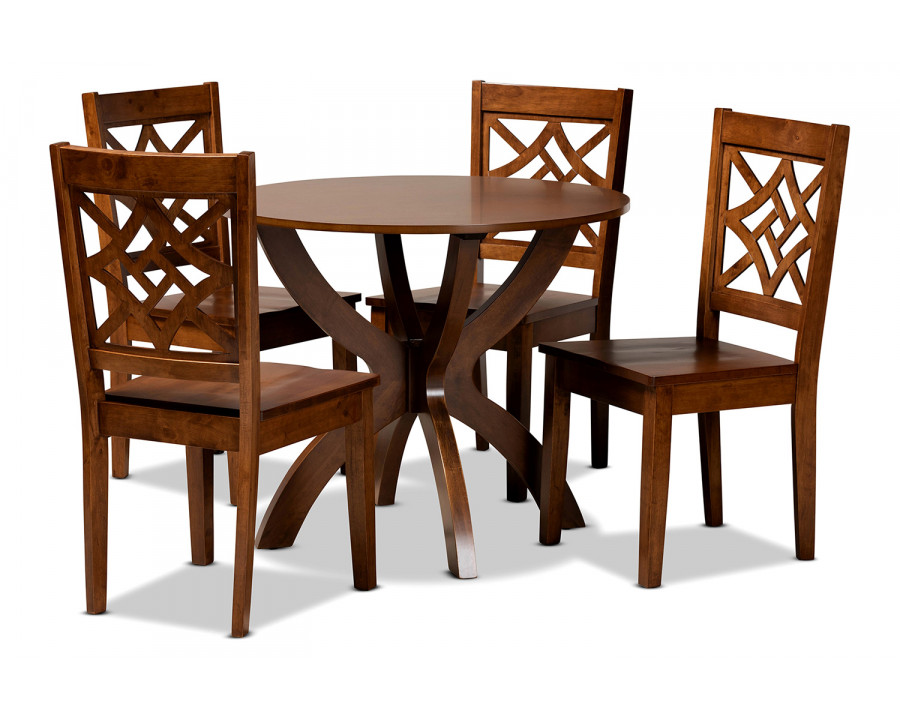 Baxton Anila Modern 5-Piece Dining Set - Walnut Brown