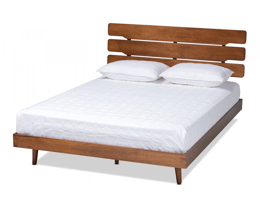 Baxton Anzia Mid-Century Modern Walnut Finished Wood Queen Size Platform bed