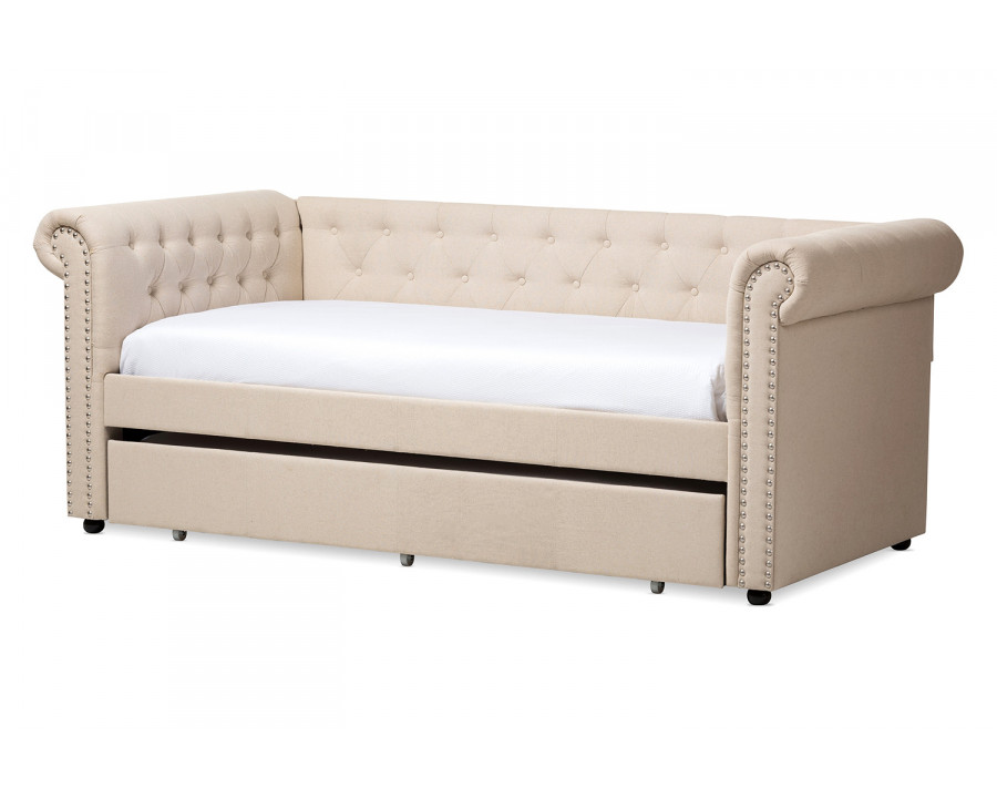 Baxton Mabelle Modern Trundle Daybed - Beige Fabric