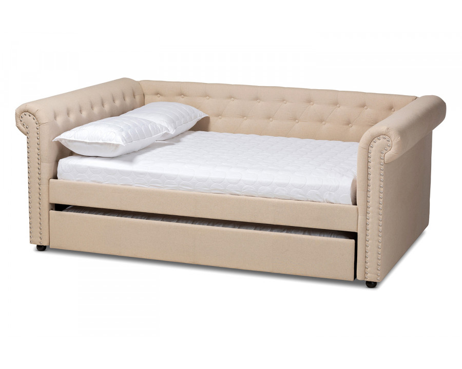 Baxton Mabelle Modern Full Size Daybed with Trundle - Beige Fabric