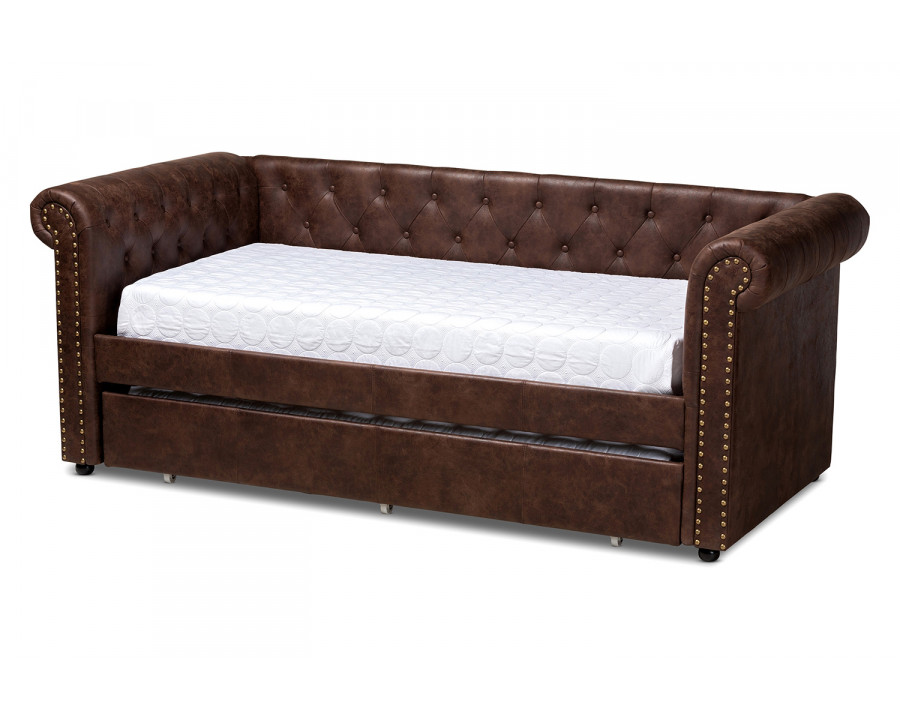 Baxton Mabelle Modern Daybed with Trundle - Brown Faux