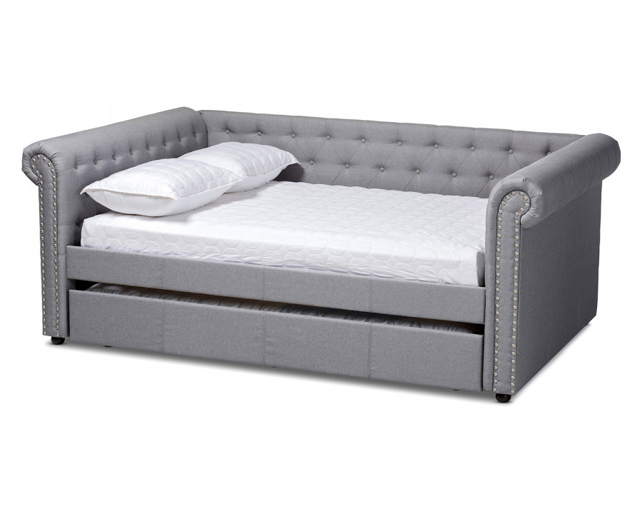 Baxton Mabelle Modern Queen Size Daybed with Trundle - Gray Fabric