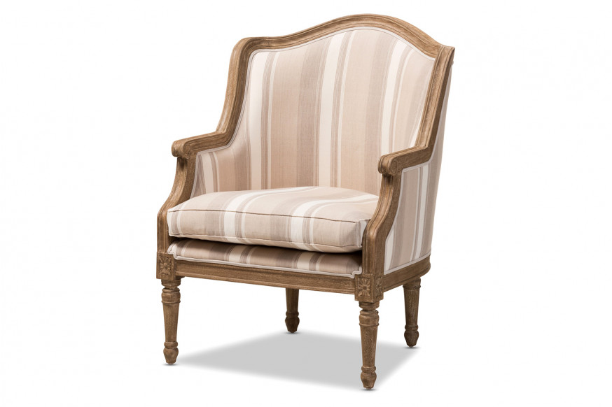 Baxton™ Charlemagne Traditional French Accent Chair - Tan and Brown Striped