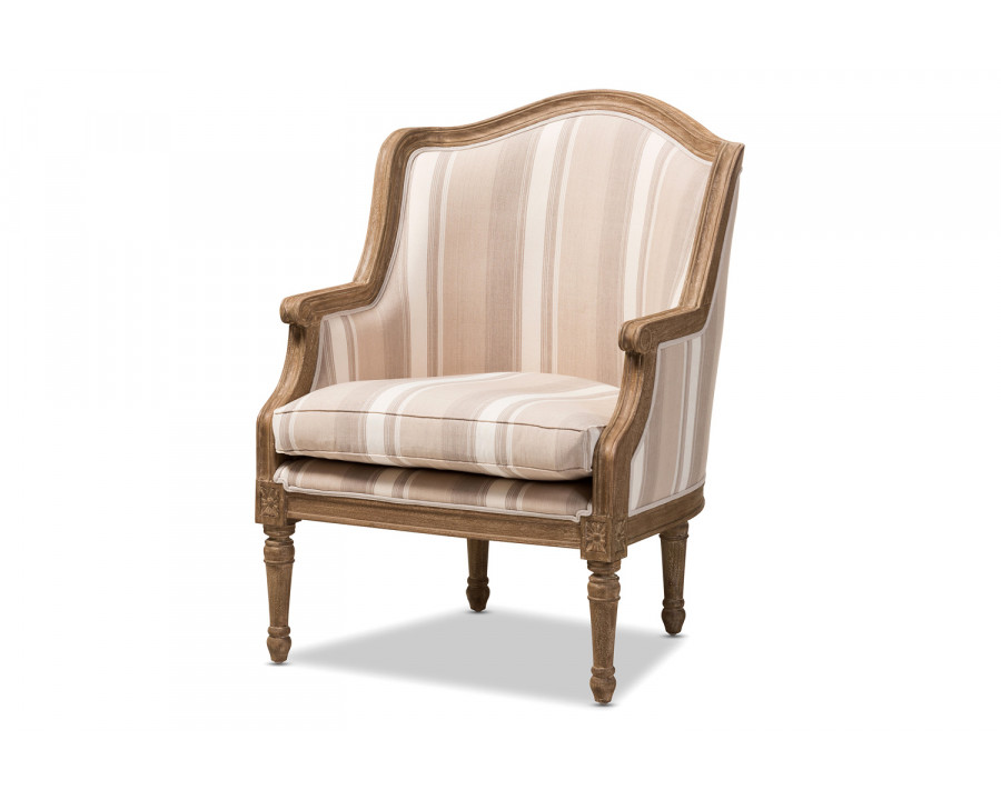 Baxton Charlemagne Traditional French Accent Chair - Tan and Brown Striped