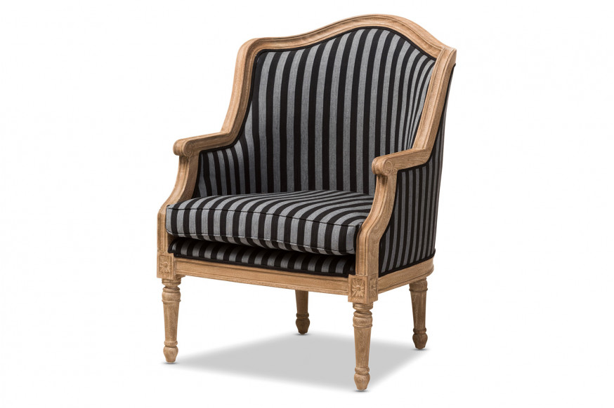 Baxton™ Charlemagne Traditional French Accent Chair - Black and Gray Striped