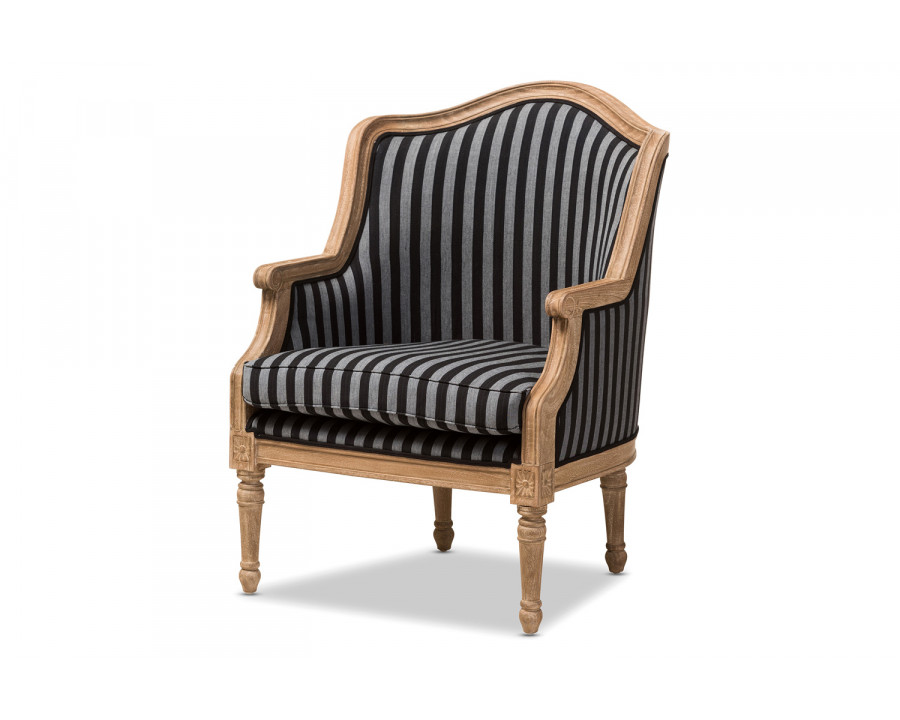 Baxton Charlemagne Traditional French Accent Chair - Black and Gray Striped