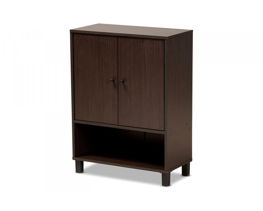 Baxton Rossin Modern 2-Door Entryway Shoe Storage Cabinet with Bottom Shelf - Dark Brown