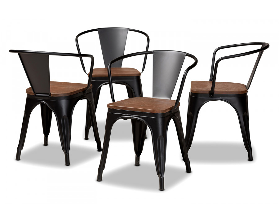 Baxton Ryland Modern 4-Piece Dining Chair Set - Black Metal and Walnut Brown