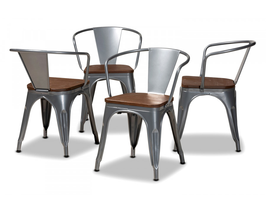 Baxton Ryland Modern 4-Piece Dining Chair Set - Gray Metal and Walnut Brown