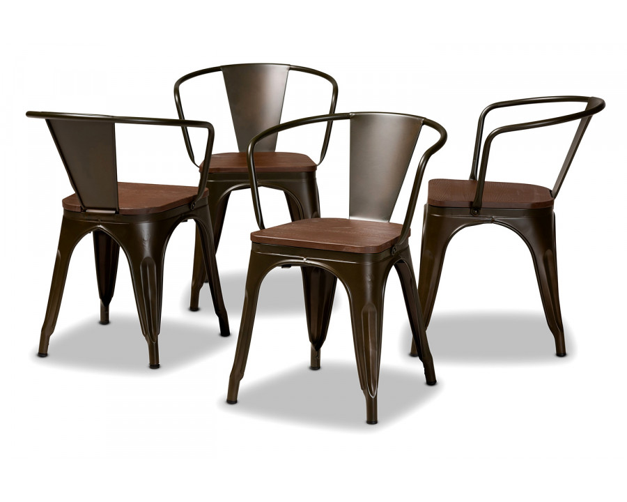 Baxton Ryland Modern 4-Piece Dining Chair Set - Brown Metal and Walnut Brown