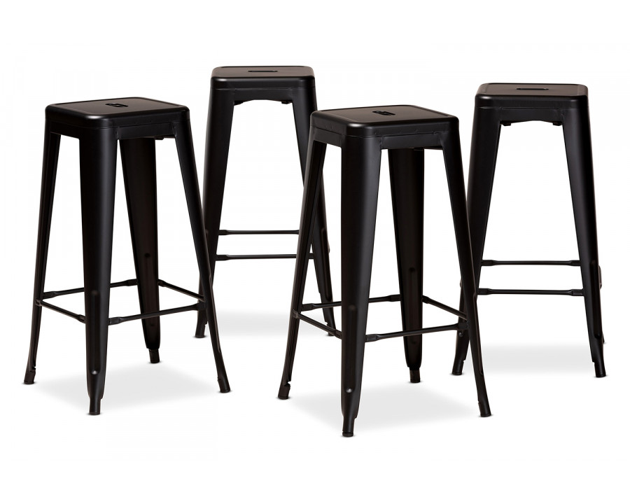 Baxton Horton Modern 4-Piece Stackable Bar Stool Set - Black