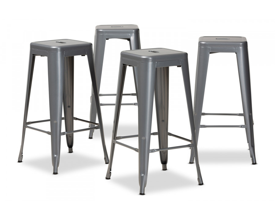 Baxton Horton Modern 4-Piece Stackable Bar Stool Set - Gray