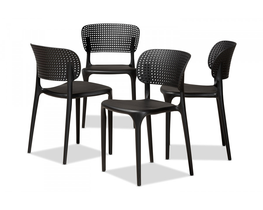 Baxton Rae Modern 4-Piece Stackable Dining Chair Set - Black