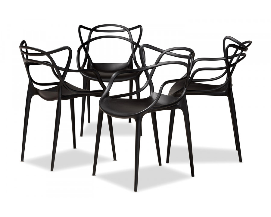 Baxton Landry Modern 4-Piece Stackable Dining Chair Set - Black