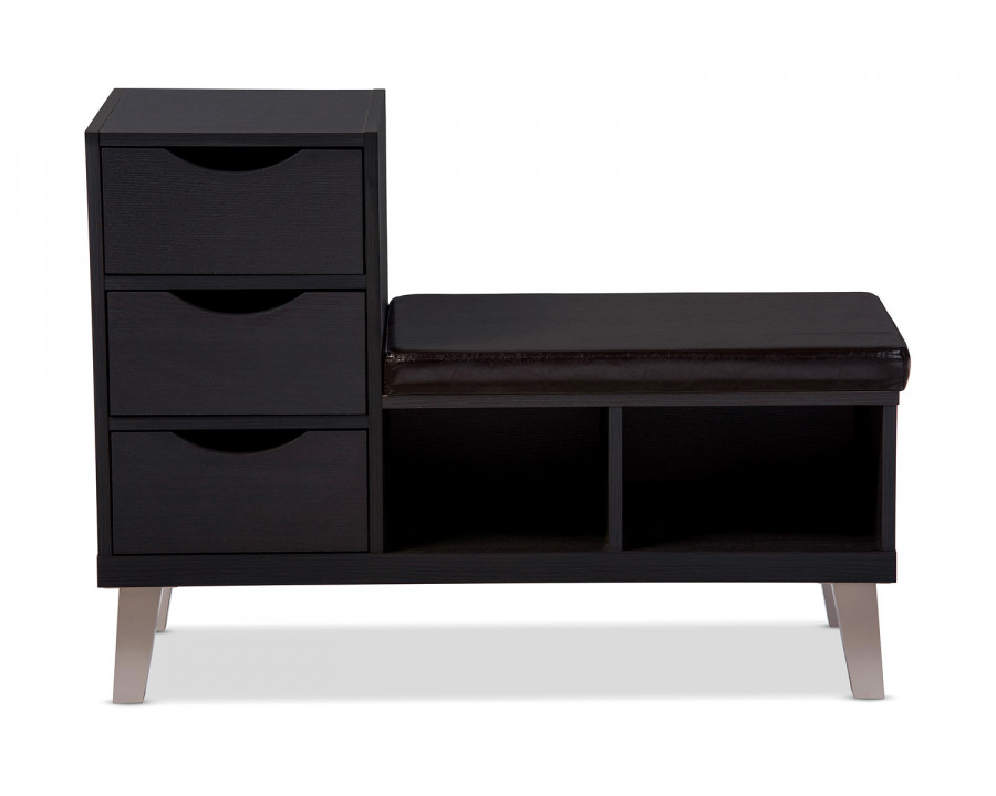 Baxton Arielle Modern 3-Drawer Shoe Seating Bench with Two Open Shelves - Dark Brown