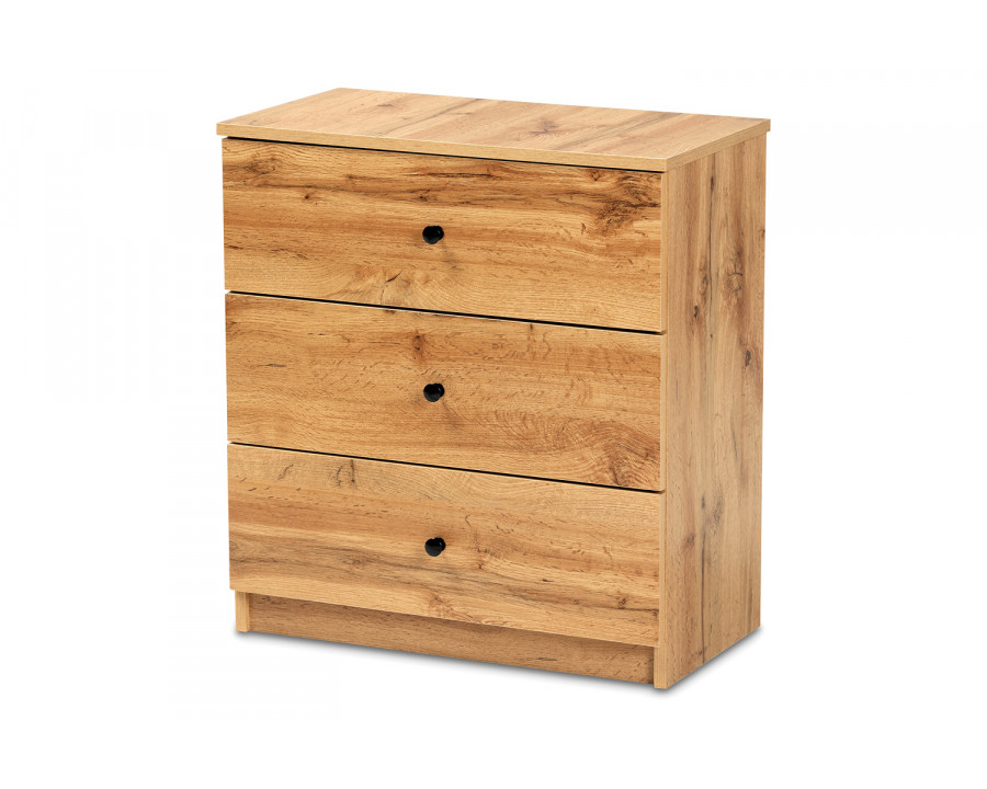 Baxton Decon Modern 3-Drawer Storage Chest - Oak Brown