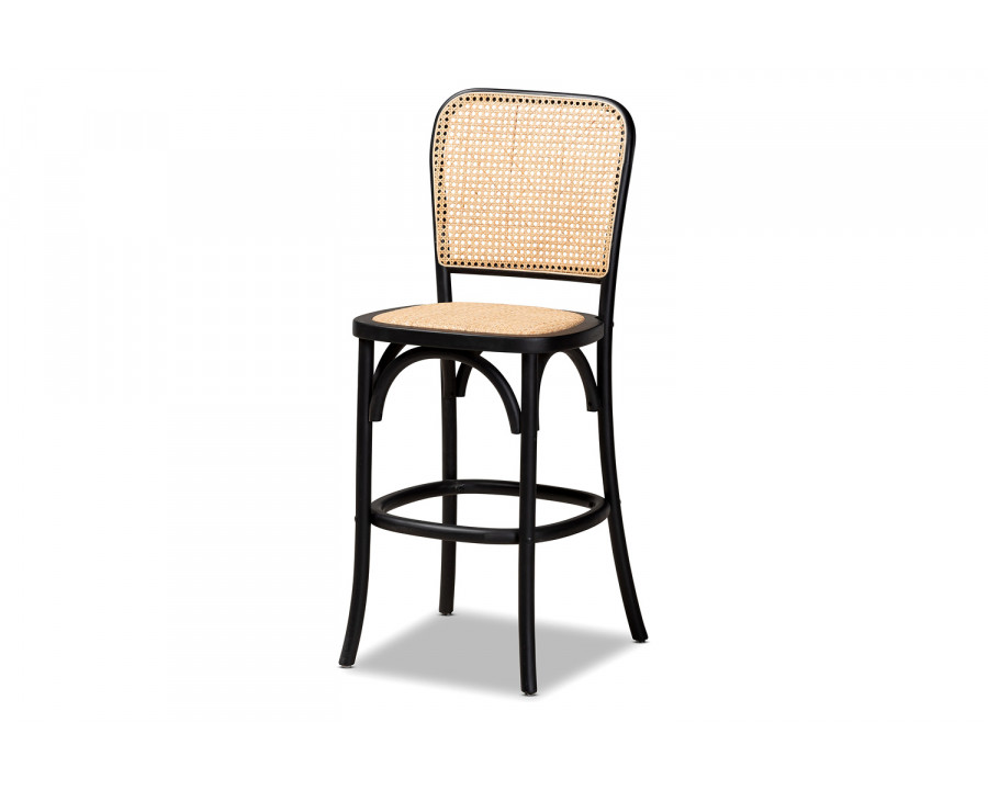 Baxton Vance Mid-Century Modern Cane Counter Stool - Black Wood