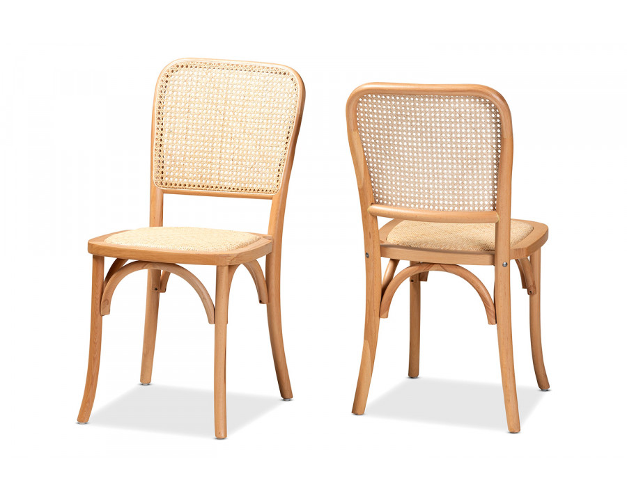 Baxton Neah Mid-Century Modern 2-Piece Cane Dining Chair Set