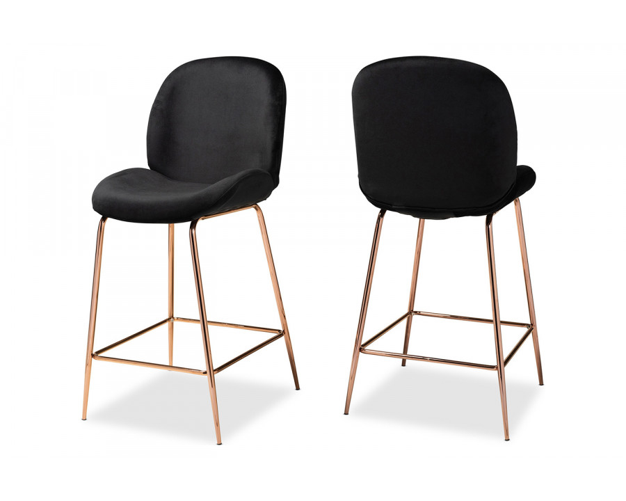 Baxton Lander Modern 2-Piece Counter Stool Set - Black Velvet