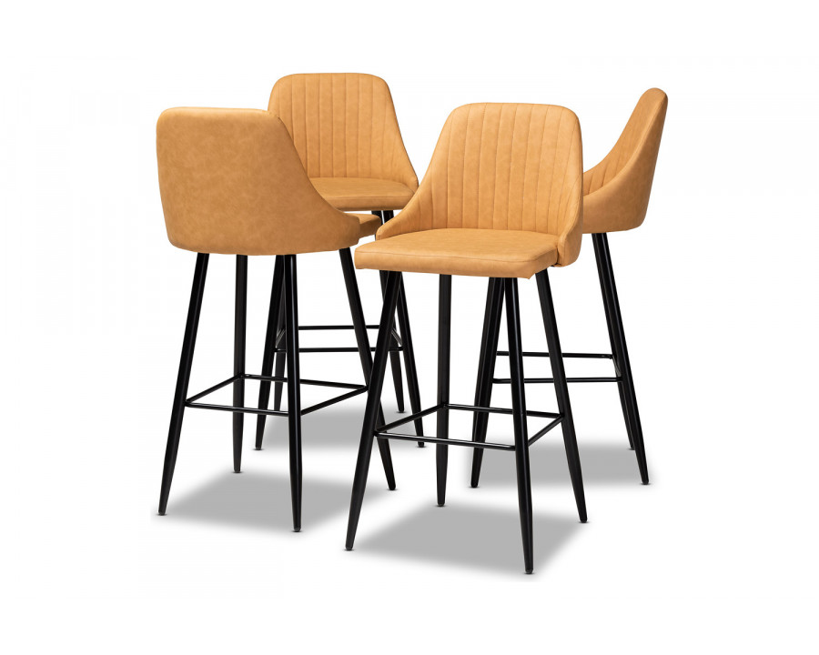 Baxton Walter Mid-Century Contemporary 4-Piece Bar Stool Set - Tan