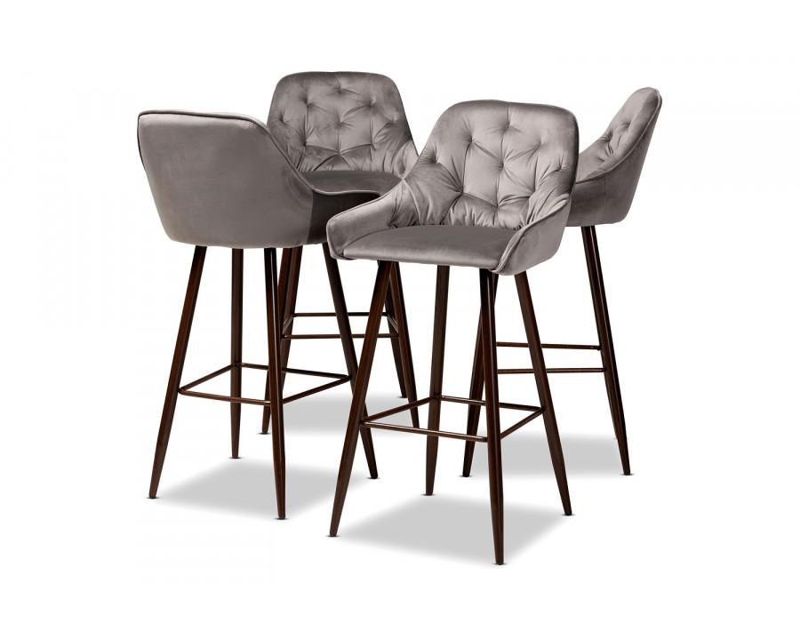 Baxton Catherine Modern 4-Piece Bar Stool Set - Gray Velvet