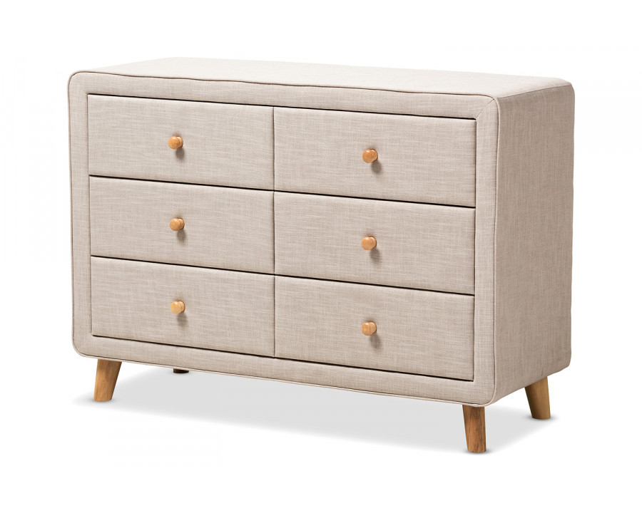 Baxton Jonesy Mid-Century 6-Drawer Dresser - Beige