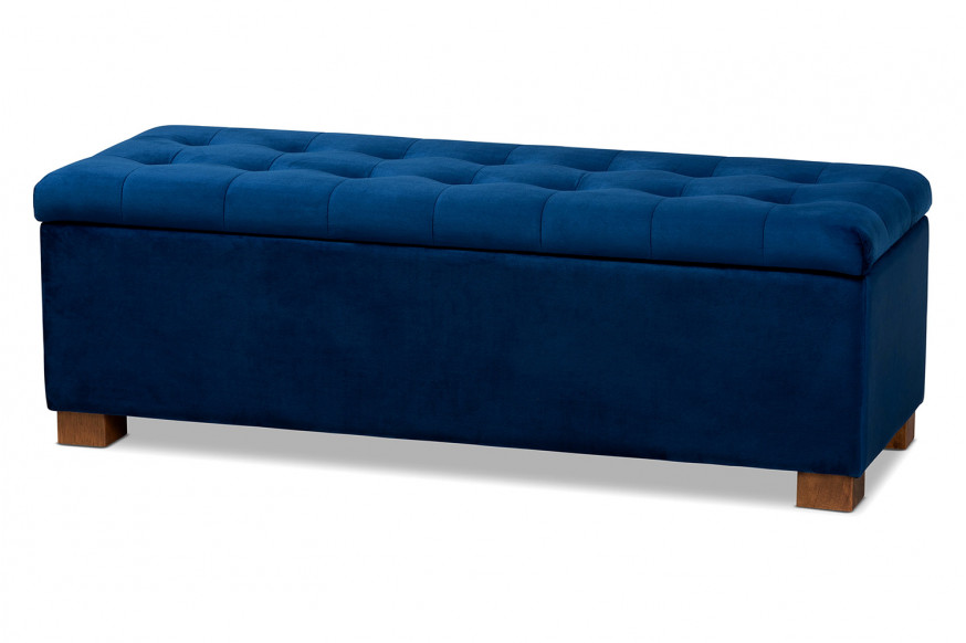 Baxton™ Roanoke Modern Ottoman Bench - Navy Blue Velvet