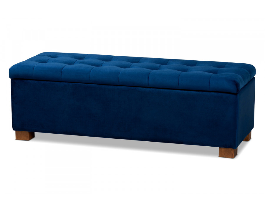 Baxton Roanoke Modern Ottoman Bench - Navy Blue Velvet