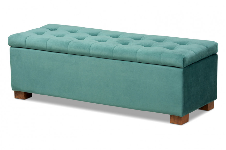 Baxton™ Roanoke Modern Ottoman Bench - Teal Blue Velvet