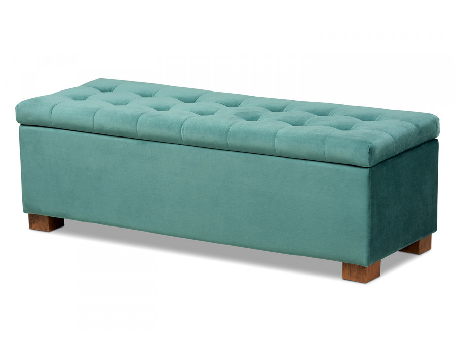 Baxton Roanoke Modern Ottoman Bench - Teal Blue Velvet