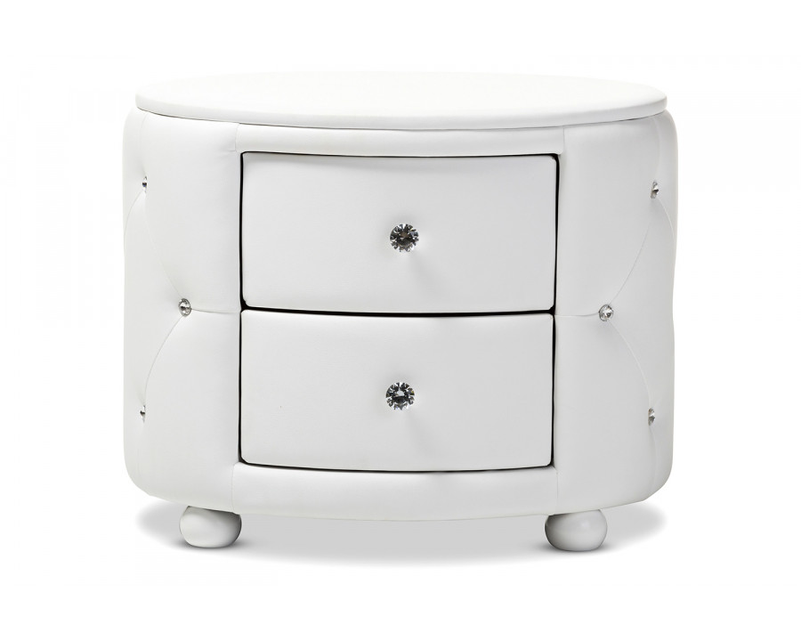 Baxton Davina Hollywood Glamour Style Oval 2-Drawer Nightstand - White