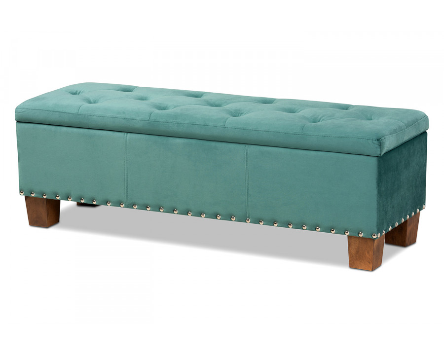 Baxton Hannah Modern Ottoman Bench - Teal Blue Velvet