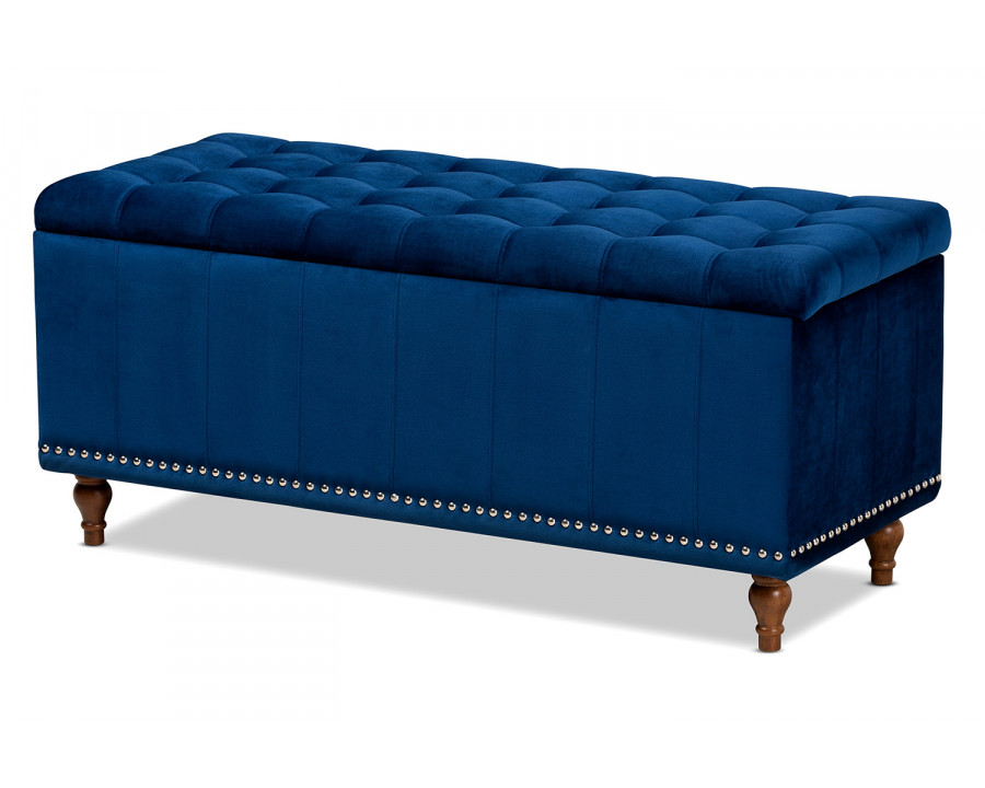 Baxton Kaylee Modern Ottoman Bench - Navy Blue Velvet